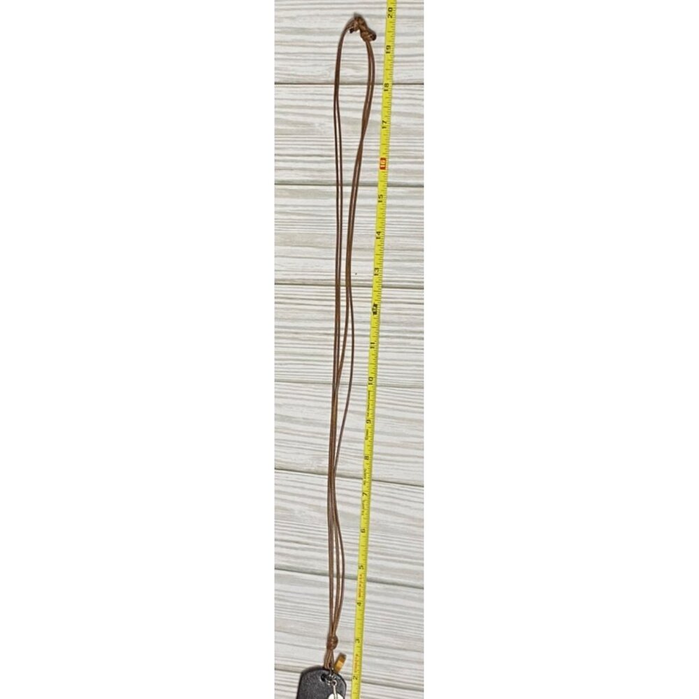 Brown Braided Leather Necklace W/ Feather Pendant & Amber Accent Adjustable - Picture 5 of 6